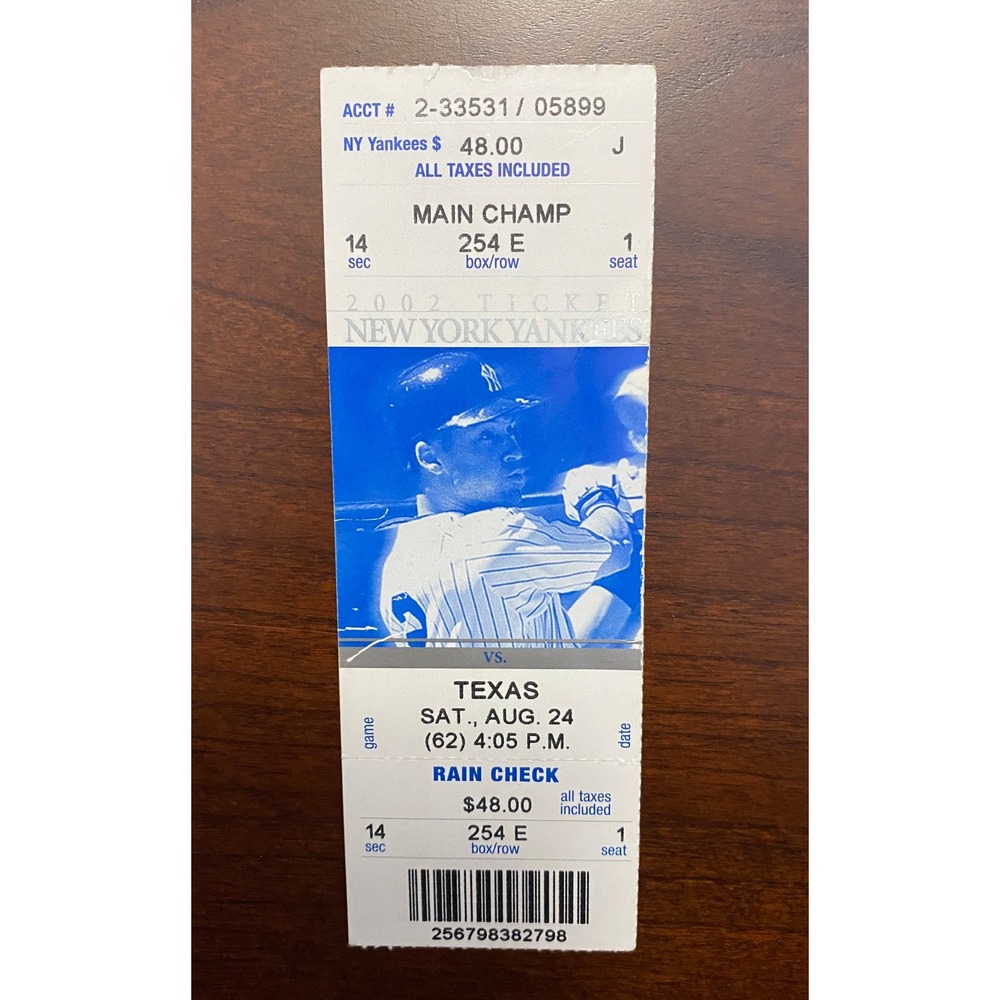 New York Yankees vs Texas Rangers‎ August 24 2002 Ticket Stub Old Stadium